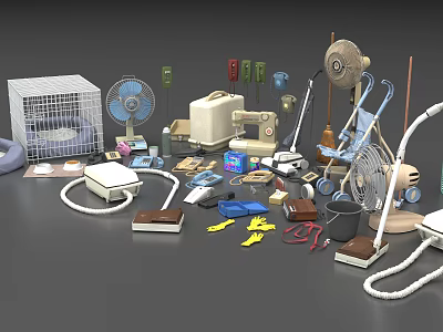 Various Daily Use Electrical Appliances Including Fans Irons Vacuum Cleaners Hair Dryers And Sewing Machines 3d model