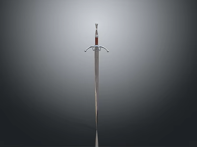 Medieval Sword With Metal Blade Red Hilt Decorative Guard On Gray Background 3d model