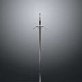 Medieval Sword With Metal Blade Red Hilt Decorative Guard On Gray Background