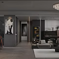 Modern Living Dining Room Interior With Sofa Dining Table Chandelier And Artwork