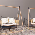 Modern Wooden Frame Hanging Chair With Rattan Seat And Soft Cushions Indoor