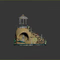 Cartoon Scene With Spiral Staircase Gazebo On Top Colorful Plants Cave And Blue Dragon Creature
