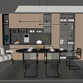 Cream Style Restaurant Dining Table and Chair Combination Sideboard Single Sofa Chandelier 3d model