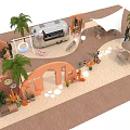 Vibrant Outdoor Decor With Orange Arch Palm Tree Succulents And Terracotta Pots