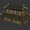 Two Story Ancient Chinese Building With Tile Roof Eave Decorations Red Lanterns And Wooden Windows