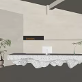 Modern Reception Desk With Terrazzo Countertop And Green Plants In Office Lobby