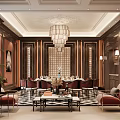 Luxurious Private Dining Room With Elegant Chandelier Dining Table And Decorative Sofas 3d model