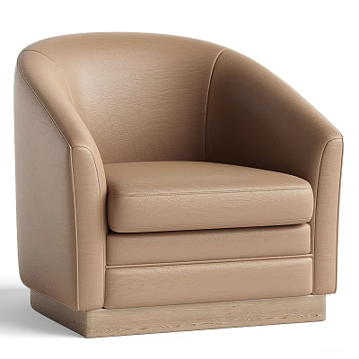 Modern Leather Beige Single Sofa With Armrests And Wooden Base 3d model