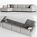 Modern gray fabric corner multi-person sofa pillow combination 3d model