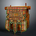 Traditional Decorative Hanging Tapestry With Wooden Frame And Colorful Geometric Patterns