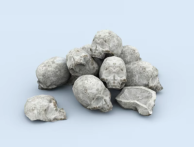 Man Examining Pile Of Ancient Skull Specimens In Laboratory Environment 3d model Man Examining Pile Of Ancient Skull Specimens In Laboratory Environment 3d model