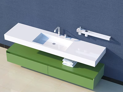 Modern Bathroom Vanity With White Countertop Green Cabinet Faucet And Towel Rack 3d model