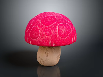 Ornamental Red Mushroom Plant with White Spots on Cap and Light Brown Stem 3d model