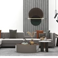 Gray Sectional Sofa and Coffee Table Set with Round Table Decorative Pillows and Area Rug 3d model
