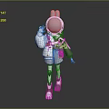 3D Astronaut Character With Rabbit Ears Wearing White Spacesuit And Backpack Equipment