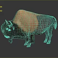 Bison 3D Render With Orange And Gray Fur Horns Standing On Gray Background