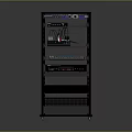 Black Electronic Equipment Rack With Multiple Components Cables And Control Panels