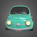 Teal Vintage Small Car with Round Headlights Black Windows and Yellow Rims
