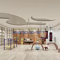 Kindergarten Indoor Play Area With Climbing Frames Suspended Elements Soft Balls And Children Playing