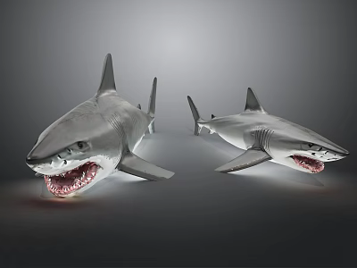 Realistic Gray Aquatic Animals Sharks With Open Mouths And Sharp Teeth 3d model