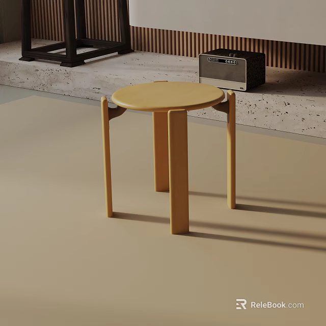 Modern Yellow Round Top Side Table With Simple Legs In Indoor Space 3d model 
