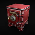 Vintage Red Savings Bank With Metal Lock Round Dial And Decorative Design