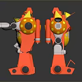 Orange Robot Character with Yellow Details and Mechanical Joints as Playful Toy Figure