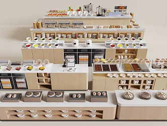 Modern buffet workbench self-service condiment table take-up tableware bowl tray console 3d model