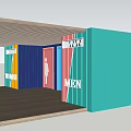 Colorful Public Restroom With Gender Symbols Wooden Floor And Overhead Shelter