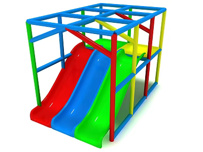 Outdoor Playground Equipment With Red Blue Green Slides And Frame Structure 3d model