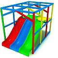 Outdoor Playground Equipment With Red Blue Green Slides And Frame Structure