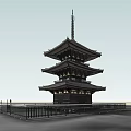 Traditional Multi tiered Pagoda With Elegant Eaves Golden Decorations And Black Fence