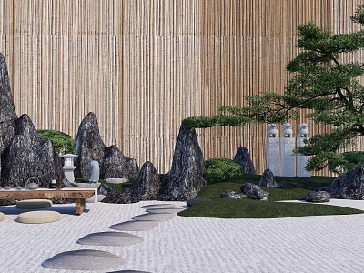 Japanese-style landscape sketch dry landscape 3d model