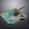 Teal And Orange Decorative Electronic Device With Antenna Cartoon Graphics Black Knob And Stars