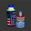 Household Aerosol Spray Can With Blue Cap And Metal Gear Tool Accessory