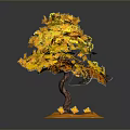 Autumn Tree With Yellow Orange Falling Leaves Brown Trunk And Orange Base 3d model
