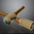 Crossed Carpentry Hammers Featuring Wooden Handles Beige Wrapping And Blue Buttons