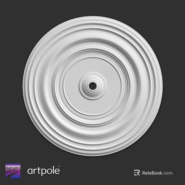 White Circular Ceiling Medallion With Layered Concentric Circles And Central Hole 3d model 