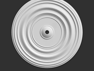 White Circular Ceiling Medallion With Layered Concentric Circles And Central Hole 3d model