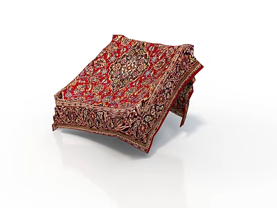 Traditional Red And Gold Ornate Carpet With Intricate Patterns Folded On White Background 3d model