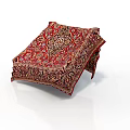 Traditional Red And Gold Ornate Carpet With Intricate Patterns Folded On White Background