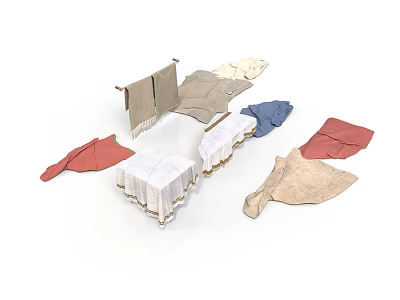 Colorful Household Textiles With Folded And Flat Tablecloths And Napkins In Various Colors And Materials 3d model