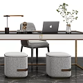 Modern Elegant Desk Design With Table Lamp Chair Potted Plant And Storage Stools