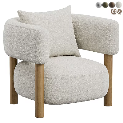 Cozy Beige Leisure Chair with Plush Fabric Cushion and Solid Wooden Legs 3d model