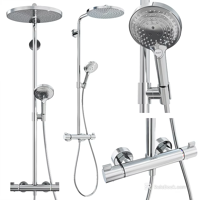 Modern Chrome Shower System with Handheld Sprayer Overhead Head and Mounting Brackets 3d model 