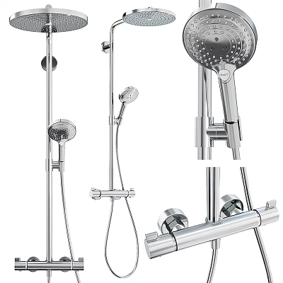 Modern Chrome Shower System with Handheld Sprayer Overhead Head and Mounting Brackets 3d model