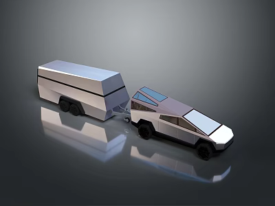 Sleek Concept Car Towing Trailer With Modern Geometric Design And Reflective Surface 3d model