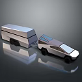 Sleek Concept Car Towing Trailer With Modern Geometric Design And Reflective Surface