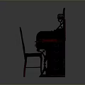 Dark Red Antique Wooden Desk With Intricate Carved Details Matching Chair And Green Writing Surface