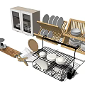 White Kitchen Cabinets With Glass Doors Wooden Dish Racks Plates And Bowls